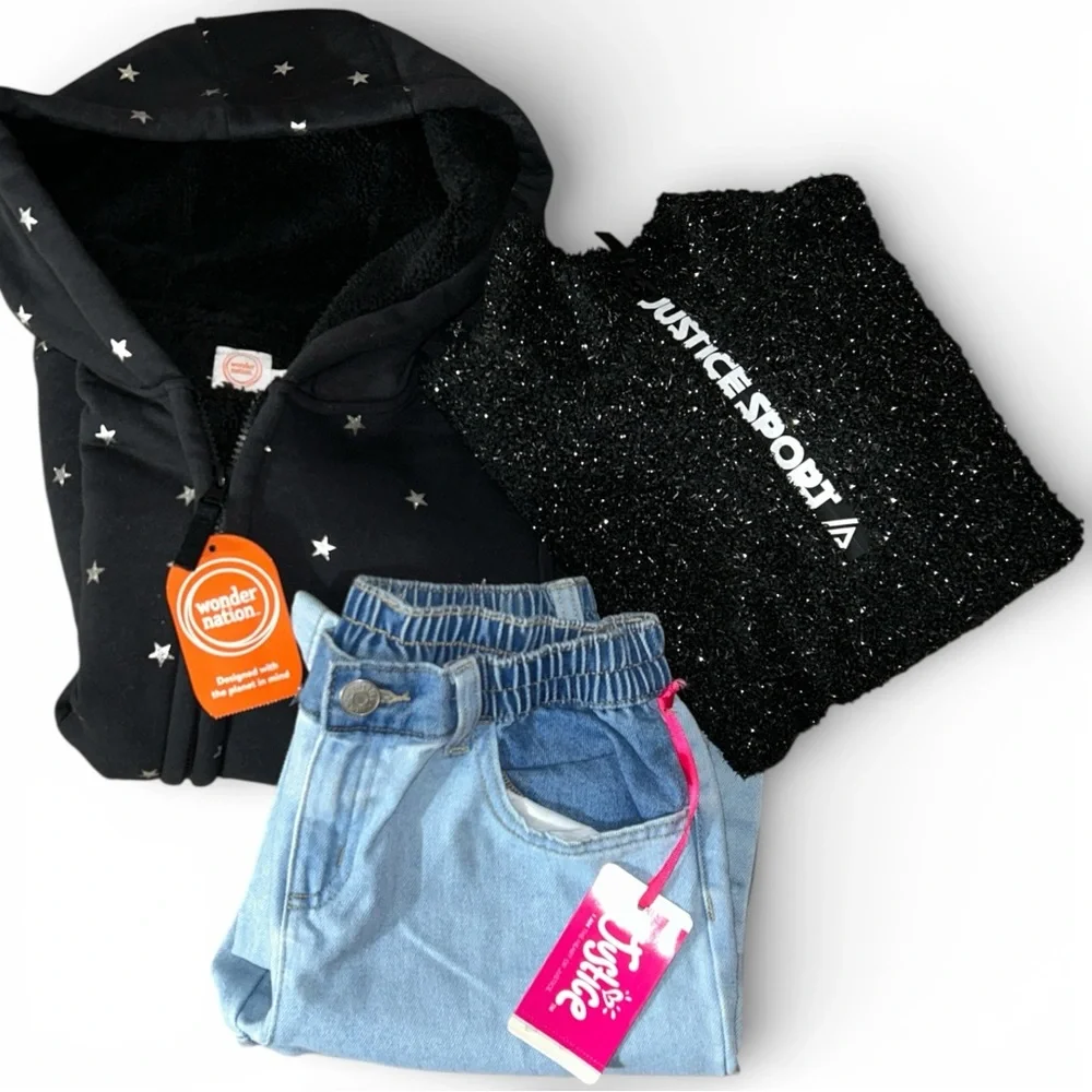 NWT Justice & Wonder nation 3 Pc Sweater Hoodie wide leg jeans bundle 12/14 L/XL